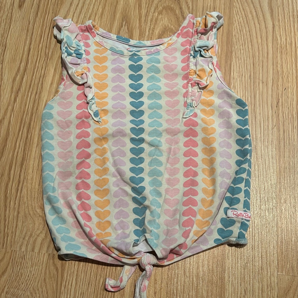RuffleButts‎ Girls Size 5 Rainbow Heart Print Ruffle Tie Front Tank Top